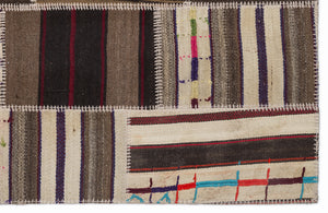 Striped Over Dyed Kilim Patchwork Unique Rug 3'11'' x 5'11'' ft 120 x 180 cm