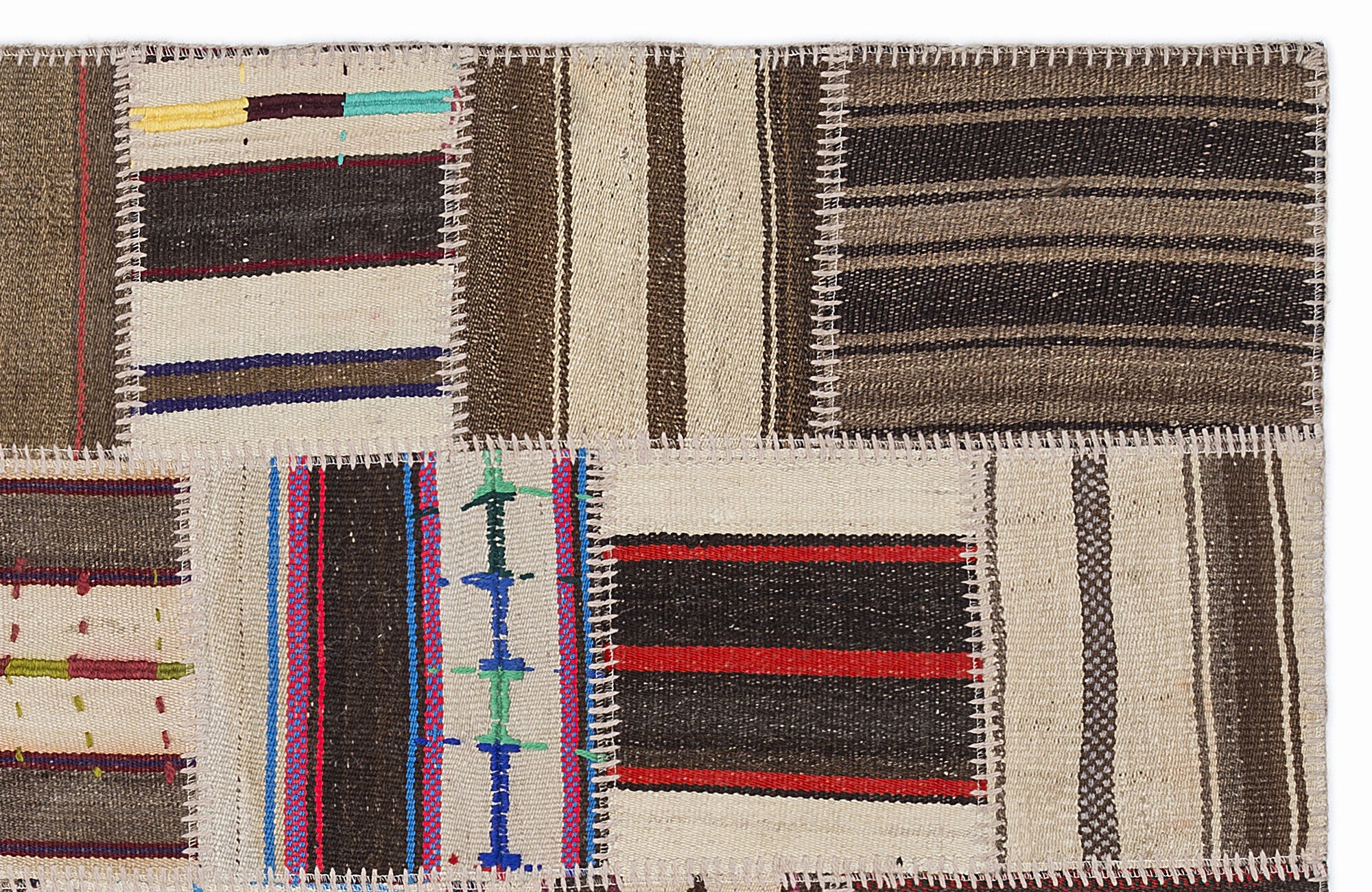 Striped Over Dyed Kilim Patchwork Unique Rug 3'11'' x 5'11'' ft 120 x 180 cm