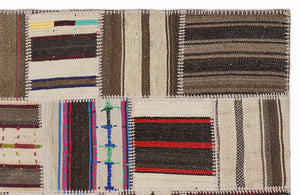 Striped Over Dyed Kilim Patchwork Unique Rug 3'11'' x 5'11'' ft 120 x 180 cm