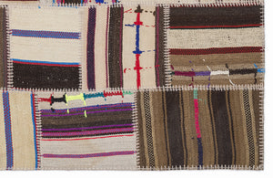 Striped Over Dyed Kilim Patchwork Unique Rug 3'11'' x 5'11'' ft 120 x 180 cm
