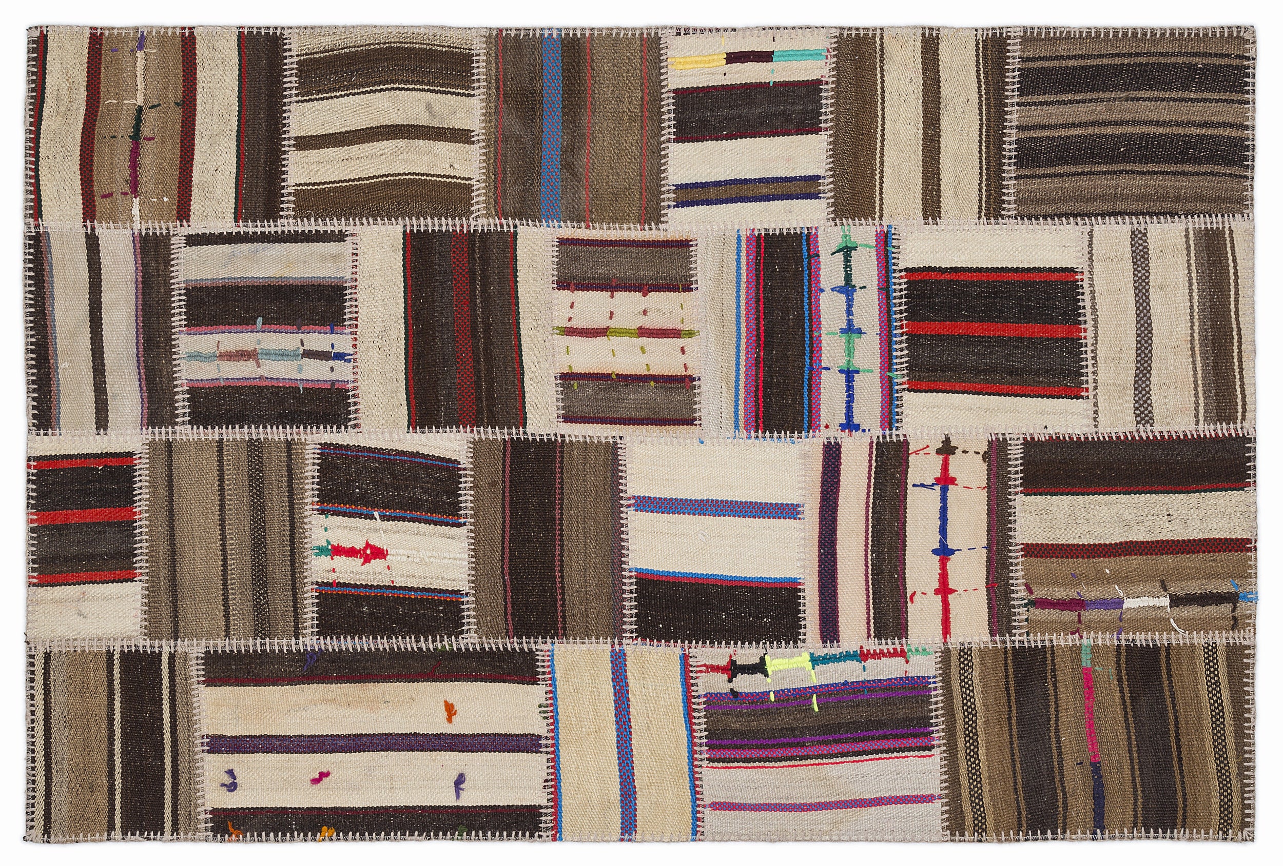 Striped Over Dyed Kilim Patchwork Unique Rug 3'11'' x 5'11'' ft 120 x 180 cm