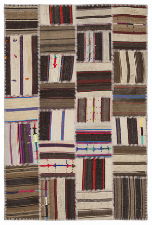 Striped Over Dyed Kilim Patchwork Unique Rug 3'11'' x 5'11'' ft 120 x 180 cm