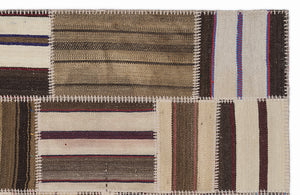 Striped Over Dyed Kilim Patchwork Unique Rug 3'11'' x 5'11'' ft 120 x 180 cm