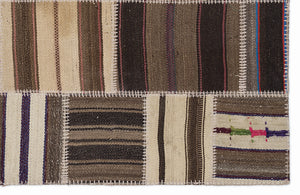 Striped Over Dyed Kilim Patchwork Unique Rug 3'11'' x 5'11'' ft 120 x 180 cm