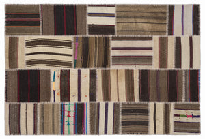 Striped Over Dyed Kilim Patchwork Unique Rug 3'11'' x 5'11'' ft 120 x 180 cm