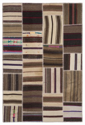 Striped Over Dyed Kilim Patchwork Unique Rug 3'11'' x 5'11'' ft 120 x 180 cm