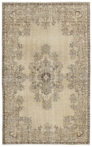Beige Over Dyed Vintage Rug 5'4'' x 8'11'' ft 162 x 272 cm