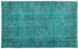 Turquoise  Over Dyed Vintage Rug 6'5'' x 10'5'' ft 195 x 318 cm