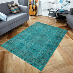 Turquoise Over Dyed Rug  I Traditional Design Rug | Turkish Rug | Hand Weaving Rug  | Living Room Rug | Wool Rug | Vintage Rug | Tumbled Rug  | Naturel Rug | Boho Rug I 6'5'' x 10'5'' ft 195 x 318 cm