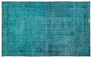 Turquoise Over Dyed Vintage Rug 6'4'' x 10'3'' ft 193 x 312 cm