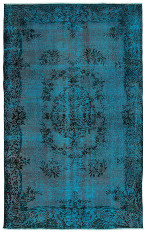 Turquoise Over Dyed Vintage Rug 5'8'' x 9'2'' ft 173 x 279 cm