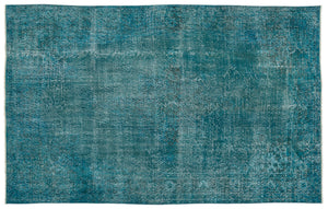 Turquoise Over Dyed Vintage Rug 5'8'' x 9'1'' ft 172 x 277 cm