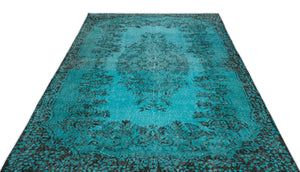 Turquoise Over Dyed Vintage Rug 5'7'' x 9'5'' ft 171 x 286 cm