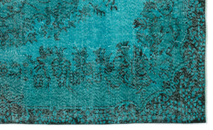 Turquoise Over Dyed Vintage Rug 5'7'' x 9'5'' ft 171 x 286 cm