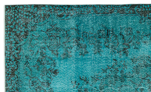 Turquoise Over Dyed Vintage Rug 5'7'' x 9'5'' ft 171 x 286 cm