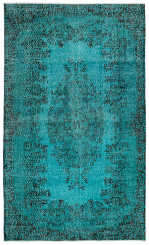 Turquoise Over Dyed Vintage Rug 5'7'' x 9'5'' ft 171 x 286 cm