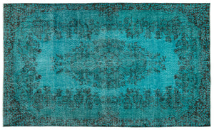 Turquoise Over Dyed Vintage Rug 5'7'' x 9'5'' ft 171 x 286 cm