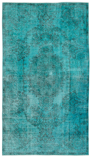 Turquoise Over Dyed Vintage Rug 5'5'' x 9'2'' ft 165 x 280 cm