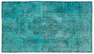 Turquoise Over Dyed Vintage Rug 5'5'' x 9'2'' ft 165 x 280 cm