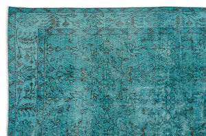 Turquoise Over Dyed Vintage Rug 5'10'' x 8'12'' ft 177 x 274 cm