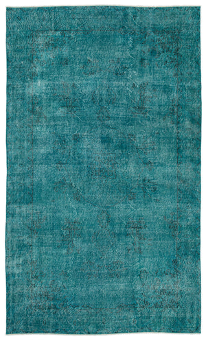 Turquoise  Over Dyed Vintage Rug 5'6'' x 9'5'' ft 168 x 286 cm