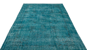 Turquoise  Over Dyed Vintage Rug 5'6'' x 9'5'' ft 168 x 286 cm