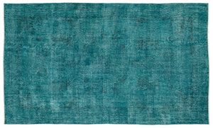 Turquoise  Over Dyed Vintage Rug 5'6'' x 9'5'' ft 168 x 286 cm