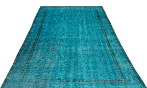 Turquoise  Over Dyed Vintage Rug 4'11'' x 9'2'' ft 150 x 280 cm