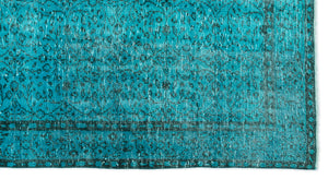 Turquoise  Over Dyed Vintage Rug 4'11'' x 9'2'' ft 150 x 280 cm