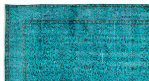 Turquoise  Over Dyed Vintage Rug 4'11'' x 9'2'' ft 150 x 280 cm