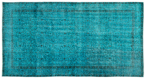 Turquoise  Over Dyed Vintage Rug 4'11'' x 9'2'' ft 150 x 280 cm