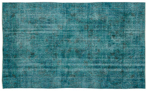 Turquoise  Over Dyed Vintage Rug 5'3'' x 8'8'' ft 161 x 264 cm