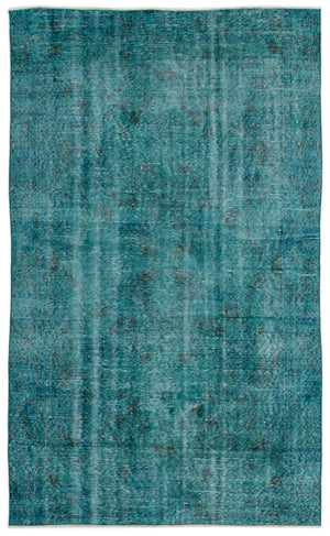 Turquoise  Over Dyed Vintage Rug 5'3'' x 8'8'' ft 161 x 264 cm