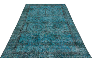 Turquoise  Over Dyed Vintage Rug 4'9'' x 8'11'' ft 144 x 271 cm