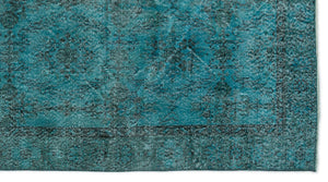 Turquoise  Over Dyed Vintage Rug 4'9'' x 8'11'' ft 144 x 271 cm
