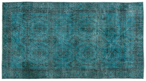Turquoise  Over Dyed Vintage Rug 4'9'' x 8'11'' ft 144 x 271 cm