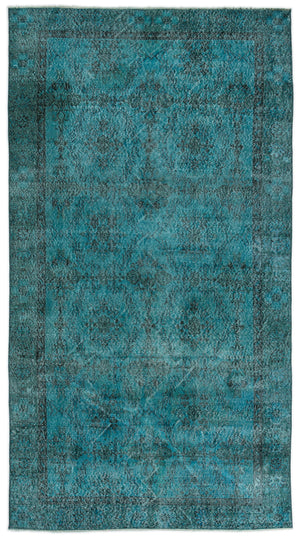 Turquoise  Over Dyed Vintage Rug 4'9'' x 8'11'' ft 144 x 271 cm