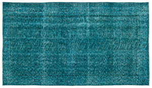 Turquoise Over Dyed Vintage Rug 4'9'' x 8'4'' ft 145 x 255 cm
