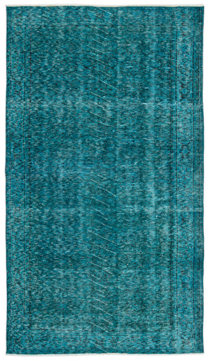 Turquoise Over Dyed Vintage Rug 4'9'' x 8'4'' ft 145 x 255 cm