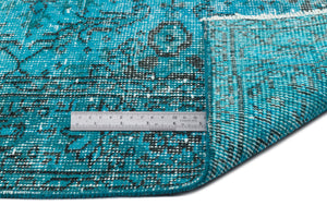 Turquoise  Over Dyed Vintage Rug 4'10'' x 8'8'' ft 148 x 265 cm