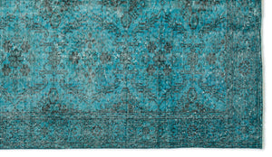 Turquoise  Over Dyed Vintage Rug 4'10'' x 8'8'' ft 148 x 265 cm