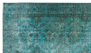 Turquoise  Over Dyed Vintage Rug 4'10'' x 8'8'' ft 148 x 265 cm