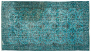 Turquoise  Over Dyed Vintage Rug 4'10'' x 8'8'' ft 148 x 265 cm
