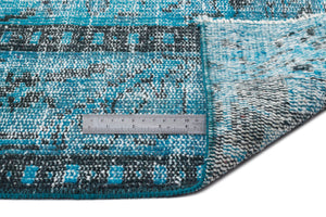 Turquoise Over Dyed Vintage Rug 4'12'' x 8'6'' ft 152 x 260 cm