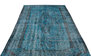 Turquoise Over Dyed Vintage Rug 4'12'' x 8'6'' ft 152 x 260 cm