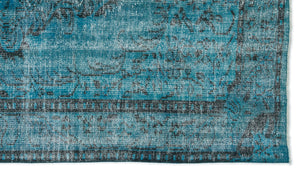 Turquoise Over Dyed Vintage Rug 4'12'' x 8'6'' ft 152 x 260 cm