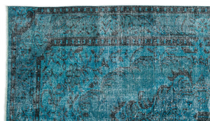 Turquoise Over Dyed Vintage Rug 4'12'' x 8'6'' ft 152 x 260 cm