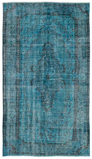Turquoise Over Dyed Vintage Rug 4'12'' x 8'6'' ft 152 x 260 cm