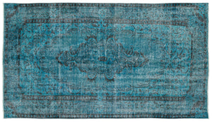Turquoise Over Dyed Vintage Rug 4'12'' x 8'6'' ft 152 x 260 cm