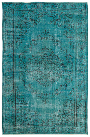 Turquoise Over Dyed Vintage Rug 5'6'' x 8'6'' ft 168 x 258 cm